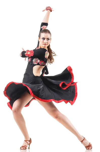 Studio Ritratto Giovane Donna Attraente Che Balla Flamenco Foto Alta — Foto Stock