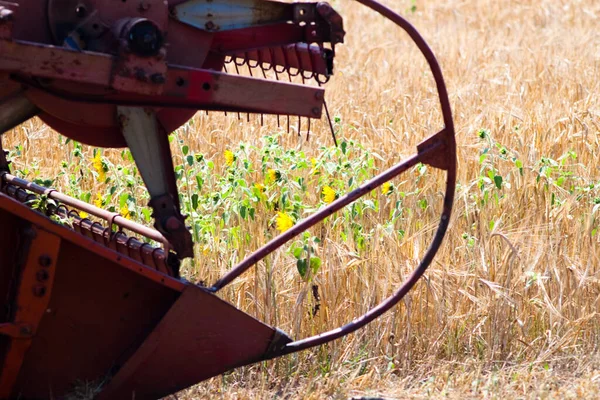 Trator Moderno Campo Com Complexo Para Arado Conceito Trabalho Campo — Fotografia de Stock