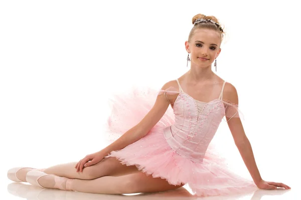 Jonge Vrouw Ballerina Witte Tutu Dansend Punt Met Armen Boven — Stockfoto