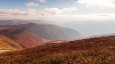 Carpathians, Pylypets, Ukraine. Mountain cloud top view landscape. Timelapse of the Magura-Dzhide mountain range in the Carpathians from the air. Mount Gemba. Shipit Karpat. High quality 4k footage.