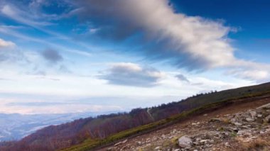 Carpathians, Pylypets, Ukraine. Mountain cloud top view landscape. Timelapse of the Magura-Dzhide mountain range in the Carpathians from the air. Mount Gemba. Shipit Karpat. High quality 4k footage.