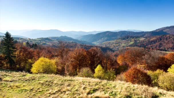 Sonbahar Günbatımı Vadisi Karpat Dağları Nın Yüksek Zirvelerinin Eteklerindeki Bir — Stok video