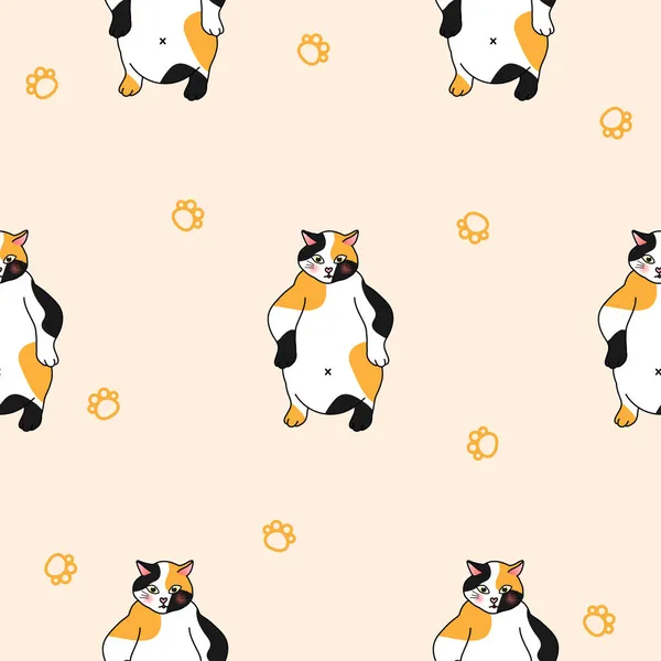 Calico Cat Seamless Ivory Background — стоковий вектор