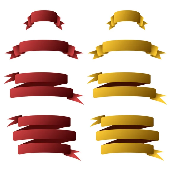 Red Gold Ribbon Banner Set — Stok Vektör