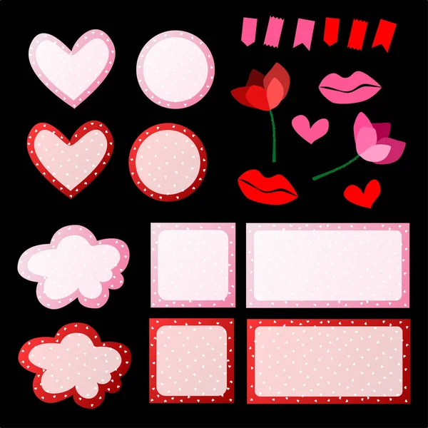 Mini Corazones Blancos Lunares Rojo Rosa Cuadro Texto Conjunto Pancartas — Vector de stock