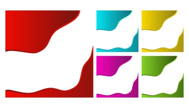 Renkli Dalga Gradyan Şablon Afişi Ayarlandı. Kırmızı, Mavi Sarı, Pembe Mor, Yeşil Kare Arkaplan. 