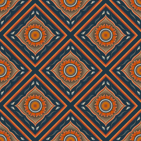 Orange Blomma Indigo Blue Geometriskt Etniskt Orientaliskt Mönster Traditionell Design — Stockfoto