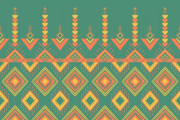 绿色的黄色橙色 几何东方图案传统的背景设计 插图绣花风格 — 图库照片