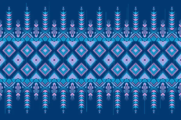 Lacivert Üzerine Pembe Mavi Geometrik Etnik Doğuya Özgü Geleneksel Tasarım — Stok fotoğraf