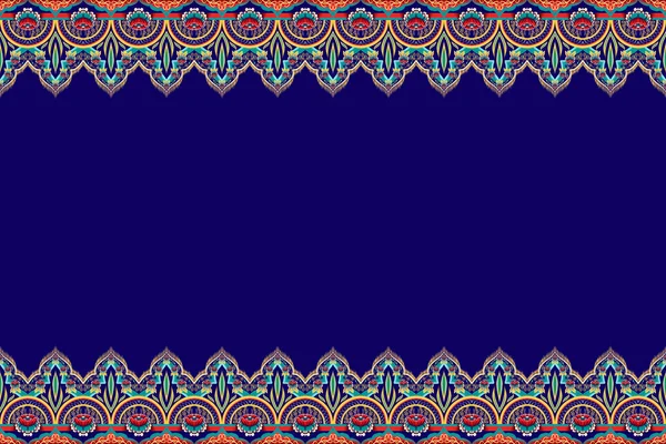 Rode Groene Bloem Navy Blue Geometrische Etnische Oosterse Patroon Traditioneel — Stockfoto