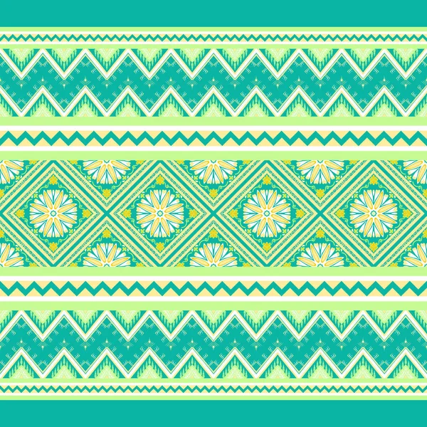 Amarelo Branco Verde Teal Padrão Oriental Étnico Geométrico Tradicional Design — Fotografia de Stock