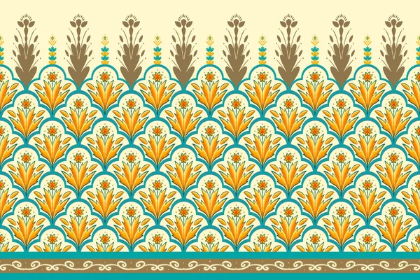 Amarelo Verde Teal Marfim Padrão Oriental Étnico Geométrico Tradicional Design — Fotografia de Stock