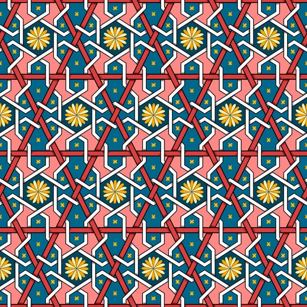 Yellow Flower Pink Blue Geometric Ethnic Oriental Pattern Traditional Design — Stock Photo, Image