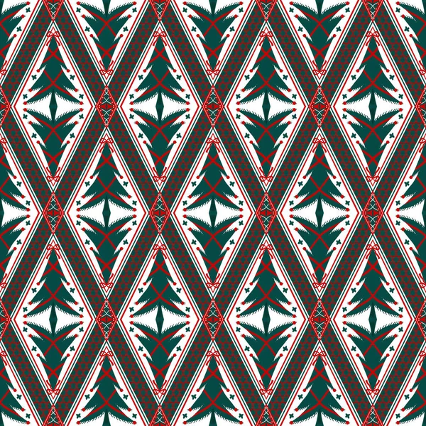 Zöld Vörös Treen White Geometrikus Etnikai Keleti Minta Hagyományos Design — Stock Fotó