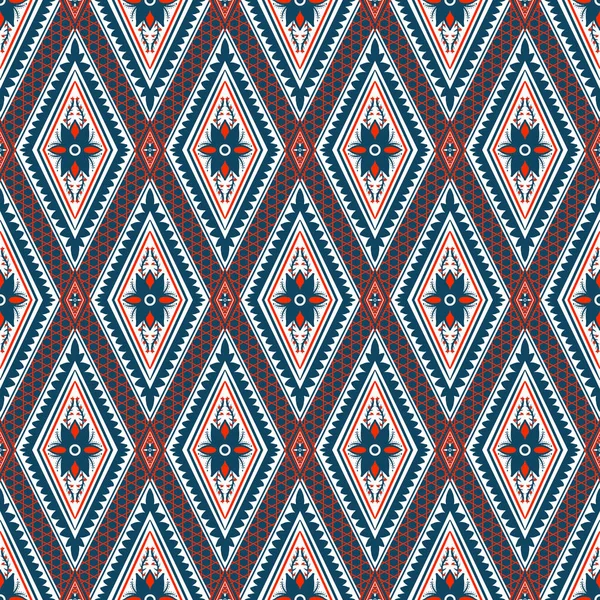 Orange Red Indigo Blue Flower White Geometric Ethnic Oriental Pattern — Stock Photo, Image