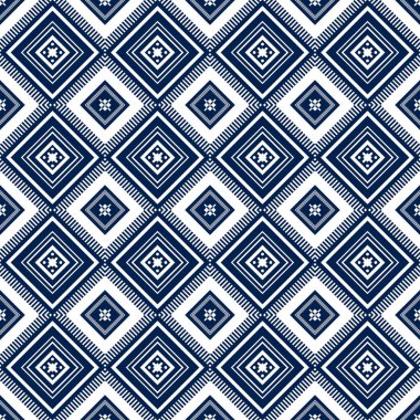 Indigo Blue Geometric etnik oryantal desen geleneksel arka plan, halı, duvar kağıdı, giysi, ambalaj, kumaş, illüstrasyon nakış tarzı