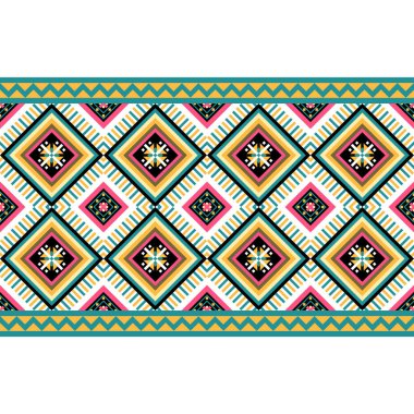 Renkli Geometrik etnik oryantal desen geleneksel arka plan, halı, duvar kağıdı, kıyafet, ambalaj, Batik, kumaş, illüstrasyon nakış tarzı