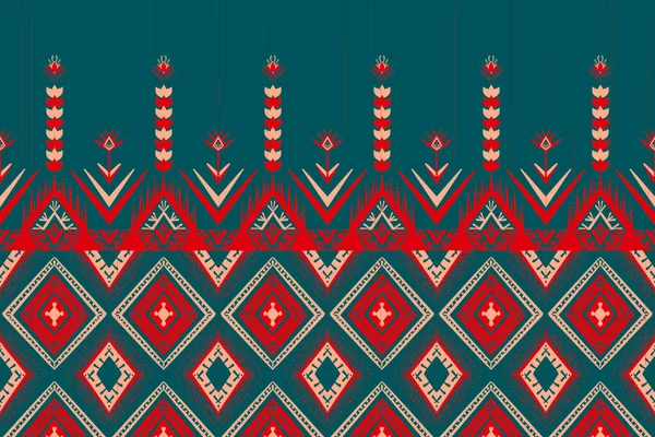 Red Orange Flower Blue Teal Geometric Ethnic Oriental Pattern Traditional — Stock Photo, Image
