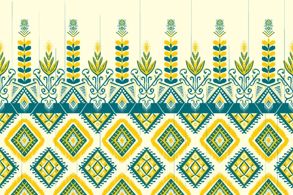 Gelbe Und Indigoblaue Blume Auf Elfenbein Geometrische Ethnische Orientalische Muster — Stockfoto