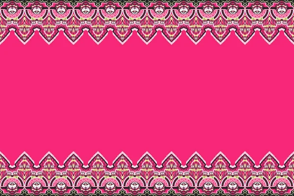 ピンク グリーン ピンクの白い黒い花 幾何学的な民族東洋のパターンの伝統的なデザインの背景 カーペット バティック ファブリック イラスト刺繍スタイル — ストック写真