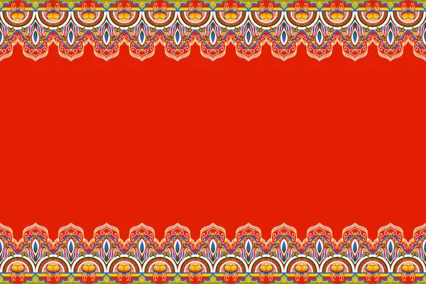 Gelb Blau Blume Auf Orangerot Geometrische Ethnische Orientalische Muster Traditionelles — Stockfoto