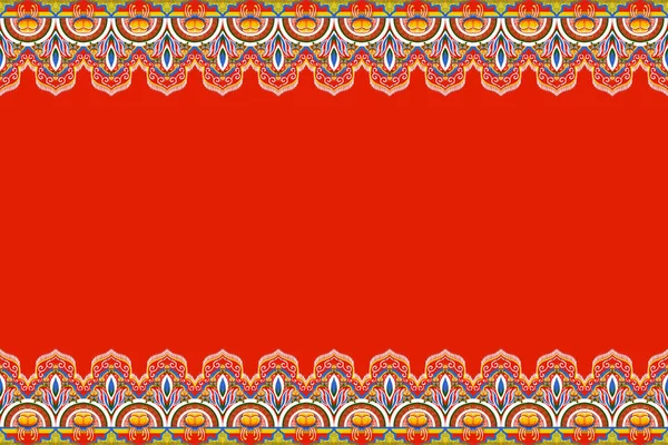 Yellow Blue Flower Orange Red Geometric Ethnic Oriental Pattern Traditional — Stock Photo, Image