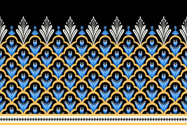 Flor Azul Preto Branco Amarelo Padrão Étnico Oriental Tradicional Design — Fotografia de Stock