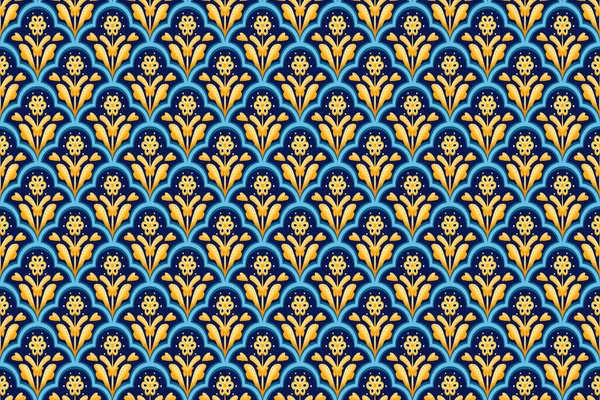 Gul Blomma Marinblå Vit Geometrisk Etnisk Orientalisk Mönster Traditionell Design — Stockfoto