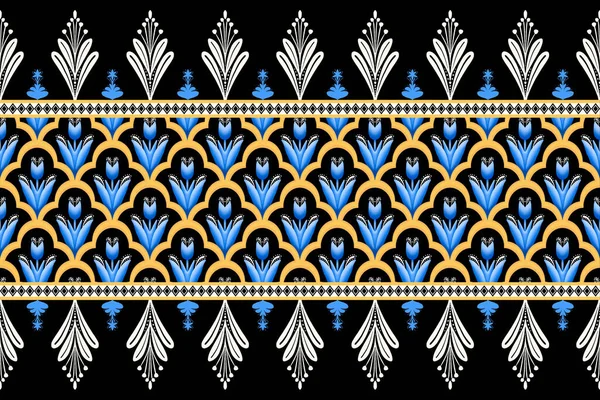 Blue Flower Black White Yellow Geometric Ethnic Oriental Pattern Traditional — Φωτογραφία Αρχείου
