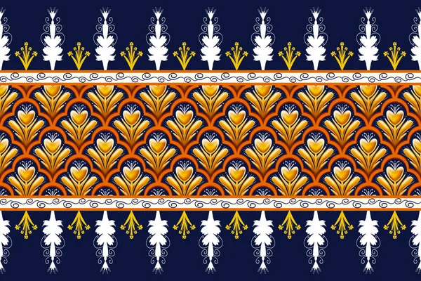 Yellow Flower Navy Blue White Orange Geometric Ethnic Oriental Pattern — Stock Photo, Image