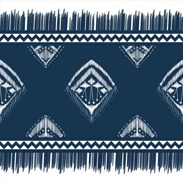Indigo Blue Beyaz Elmas Geometrik Etnik Doğuya Özgü Geleneksel Tasarım — Stok fotoğraf