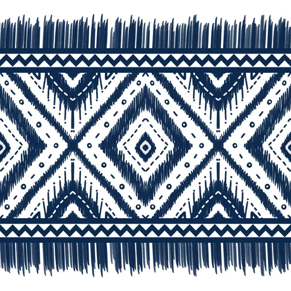 Navy Indigo Blue Diamond White Background Geometric Ethnic Oriental Pattern — Stock Photo, Image