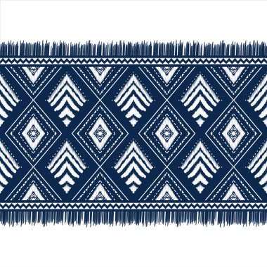 Indigo Blue 'ya Beyaz Elmas. Geometrik etnik doğuya özgü geleneksel tasarım arka plan, halı, duvar kağıdı, giysi, ambalaj, Batik, kumaş, illüstrasyon nakış tarzı.