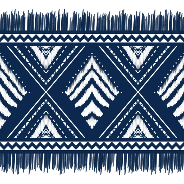 인디고 블루에 화이트 다이아몬드 지리학적 민족적 동양식 스타일을 전통적 디자인 — 스톡 사진