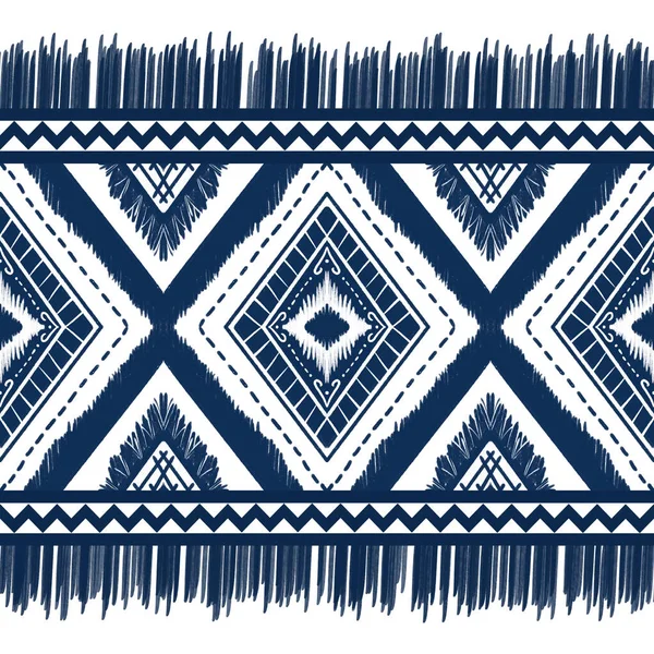 Navy Indigo Blue Diamond White Background Geometric Ethnic Oriental Pattern — Stock Photo, Image