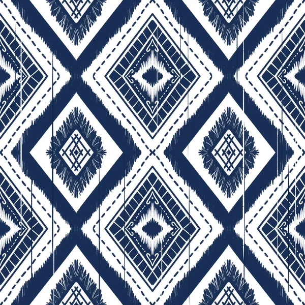 Navy Indigo Blue Diamond Sfondo Bianco Design Tradizionale Geometrico Etnico — Foto Stock