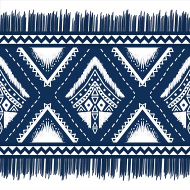 Indigo Blue 'ya Beyaz Elmas. Geometrik etnik doğuya özgü geleneksel tasarım arka plan, halı, duvar kağıdı, giysi, ambalaj, Batik, kumaş, illüstrasyon nakış tarzı.