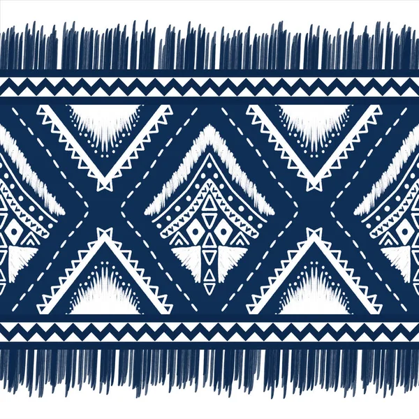 White Diamond Indigo Blue Geometric Ethnic Oriental Pattern Traditional Design — Stock Photo, Image