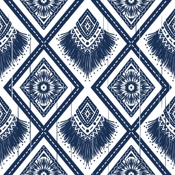 Diamant Bleu Indigo Marine Sur Fond Blanc Motif Oriental Ethnique — Photo