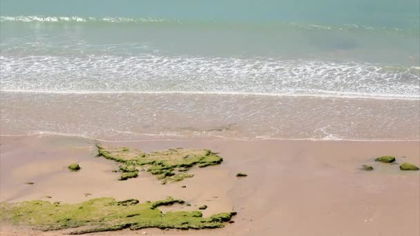 Vlny v atlantickém pobřeží st.eulalia Beach, algarve. — Stock video