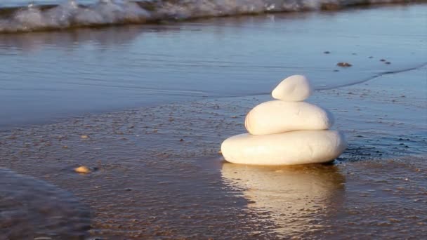Zen stili ve deniz dalgaları taşlar — Stok video