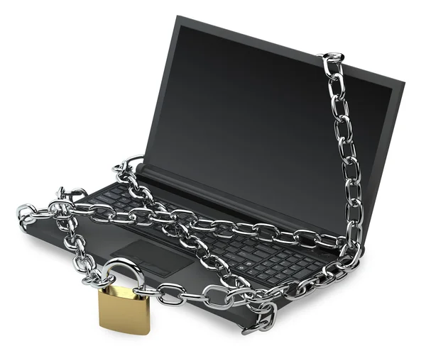 Laptop avvolto con catena metallica e bloccato Immagine Stock