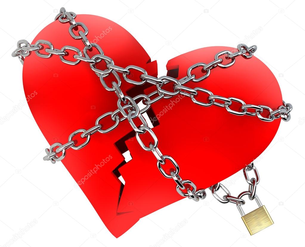 Red Broken Heart, wrapped in chain