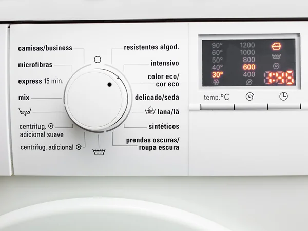 Wyświetlaczu pralki. makro Fotografia część nowoczesnego domu mycia — Zdjęcie stockowe