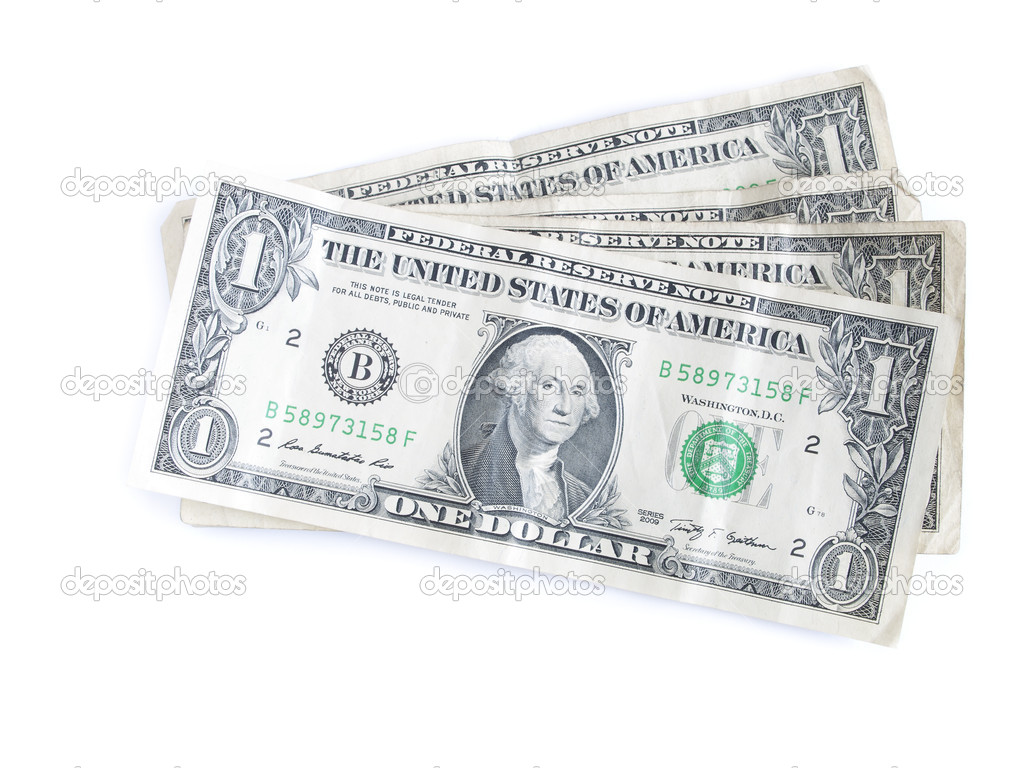 one dollar bills folded in half isolated