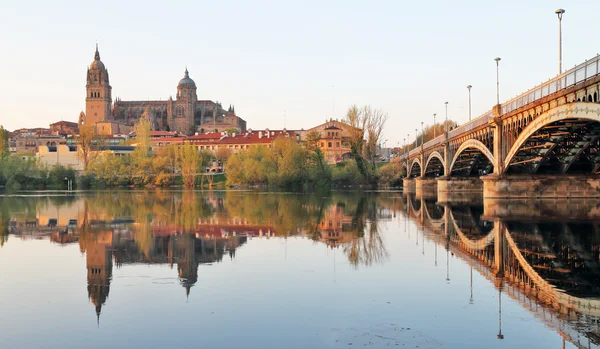 Salamanca tormes řeku a katedrála, Španělsko — Stock fotografie