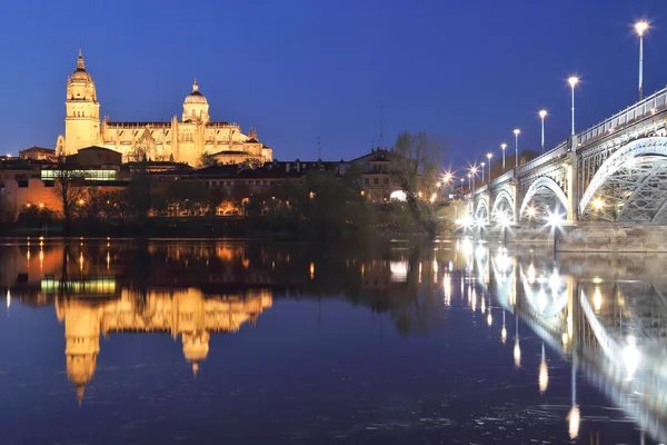 Vista noturna da Catedral de Salamanca — Fotografia de Stock