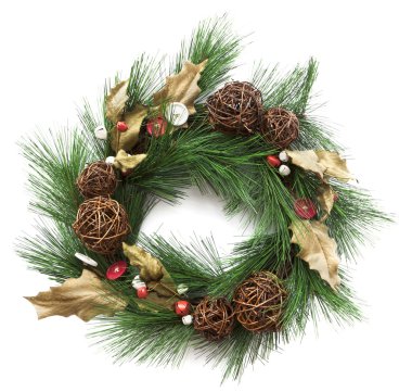 Christmas wreath with poinsettia on white background clipart