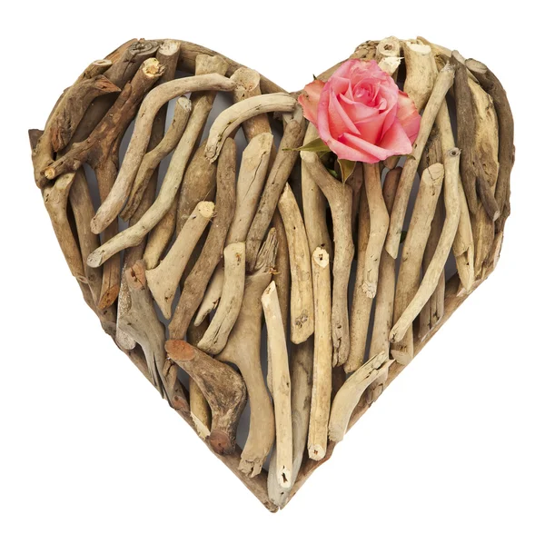 Hand-made ornamental heart made of dry sticks — Stock Photo, Image