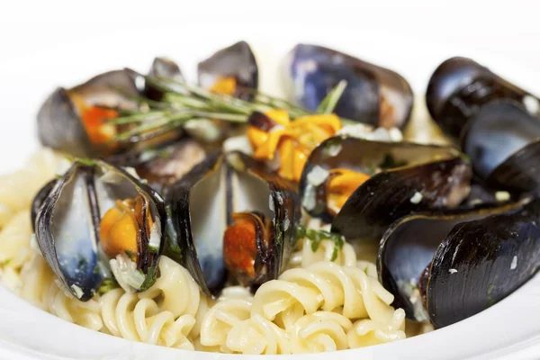 Seafood fussili pasta close-up — Stock Photo, Image
